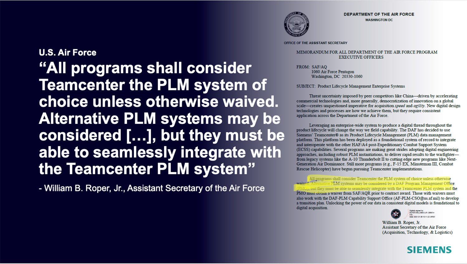 us airforce memo siemens teamcenter